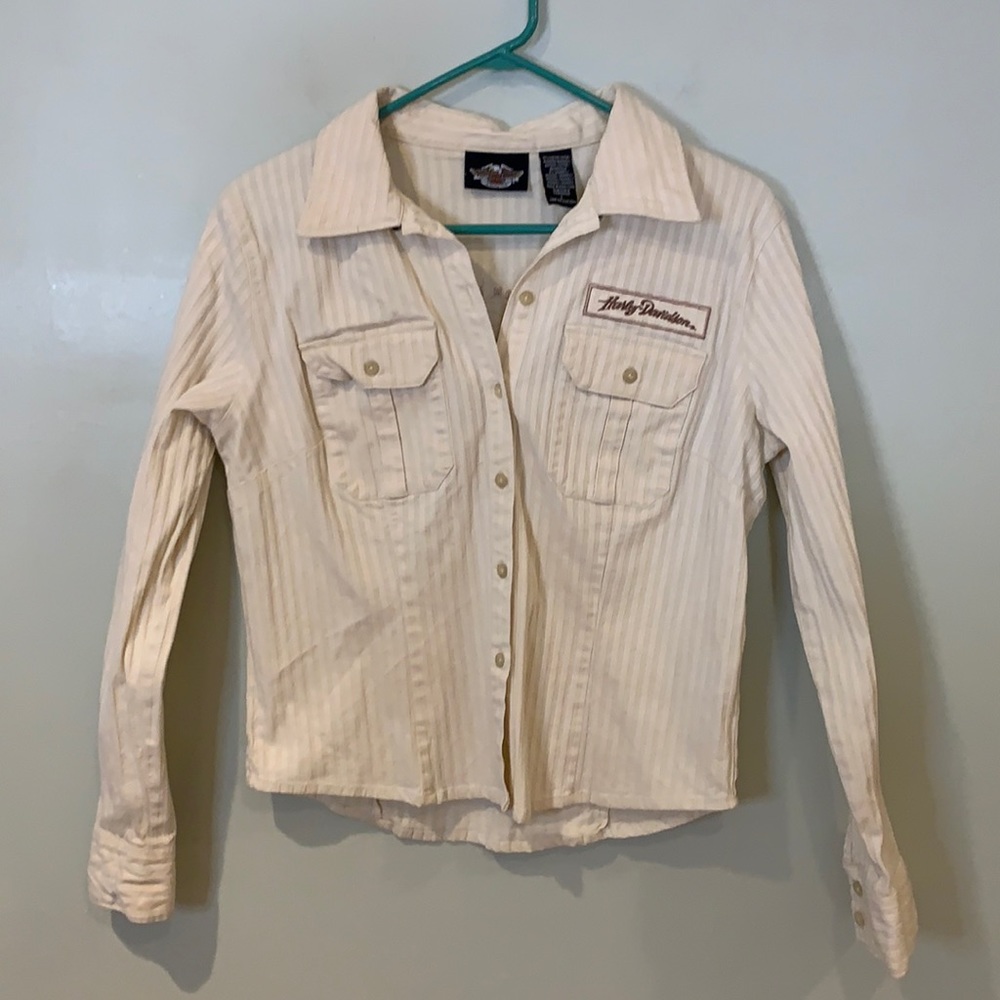 Harley Davidson Beige Embroidered Button Down